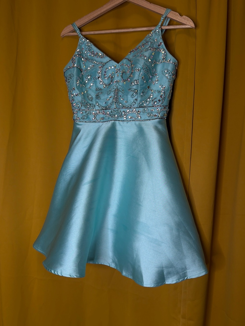 Sparkle A-Line With A Satin Skirt Party Dress - Aqua Blue